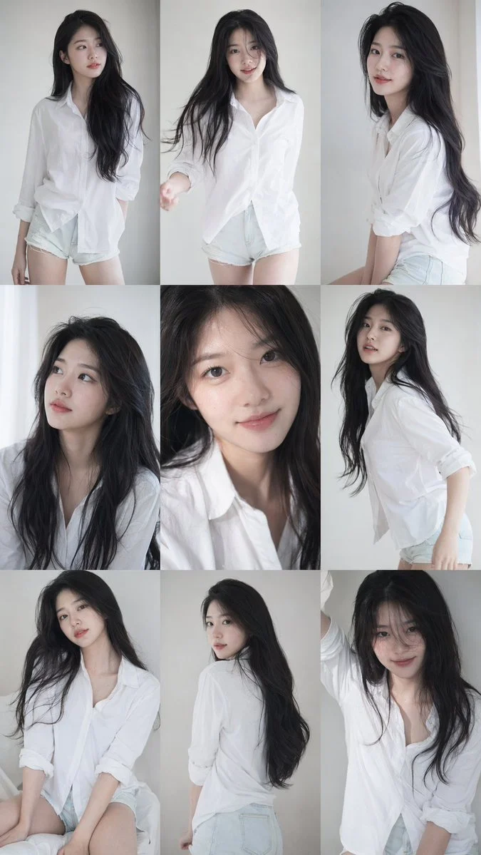 Exemplo gerado com GPT Image 2: Série 3×3 de retrato idol coreano
