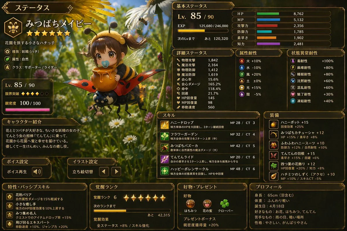 GPT Image 2で生成した「日本RPGステータス画面」の例