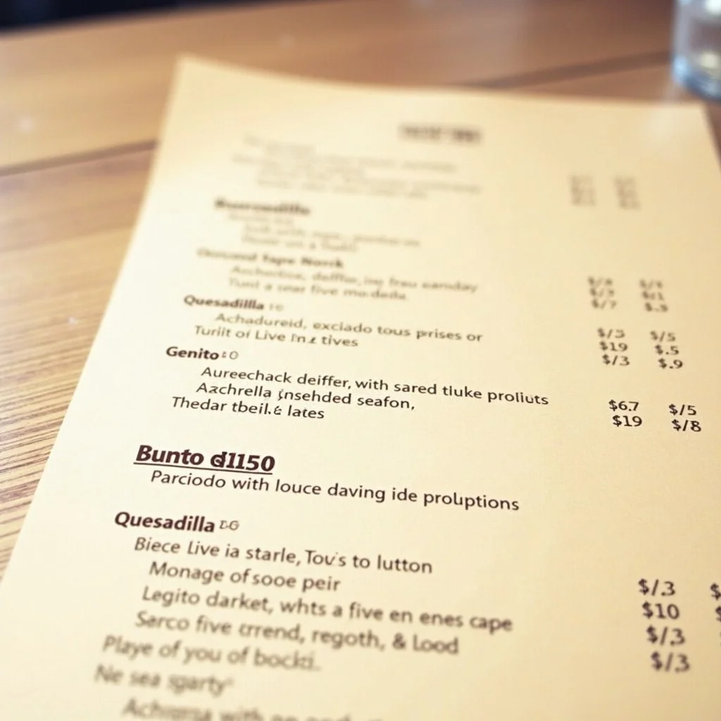 Competitor model output — garbled text on restaurant menu