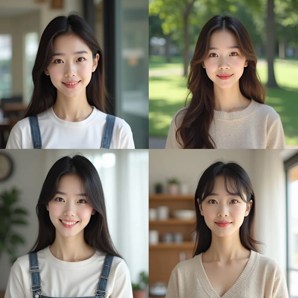 Competitor model output — identity drift across 4-scene portrait grid