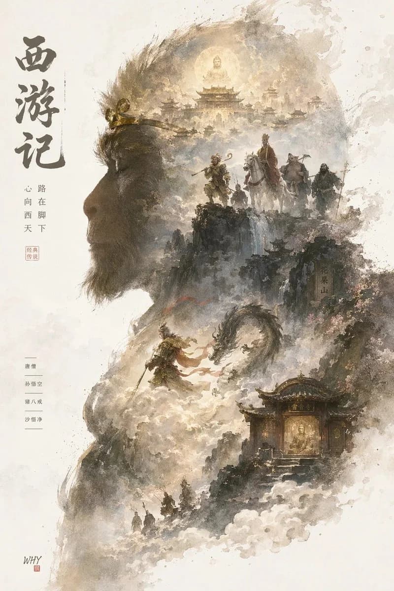AI-generated epic collector's edition poster with character silhouette growing a world