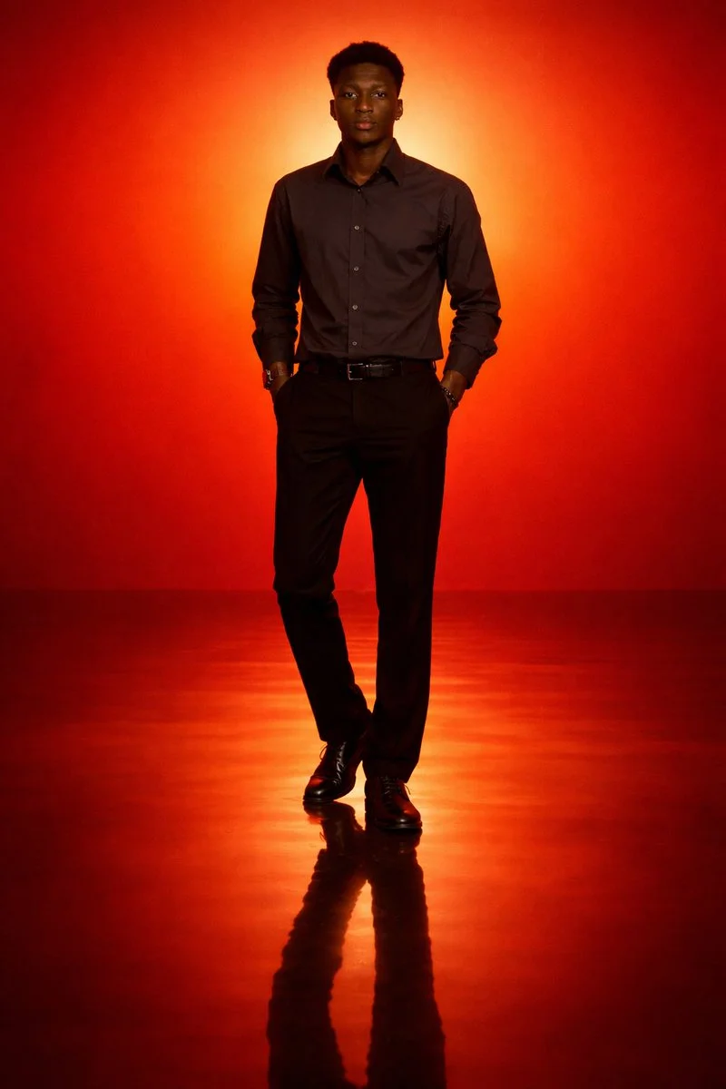 AI-generated silhouette portrait with dramatic orange gradient background