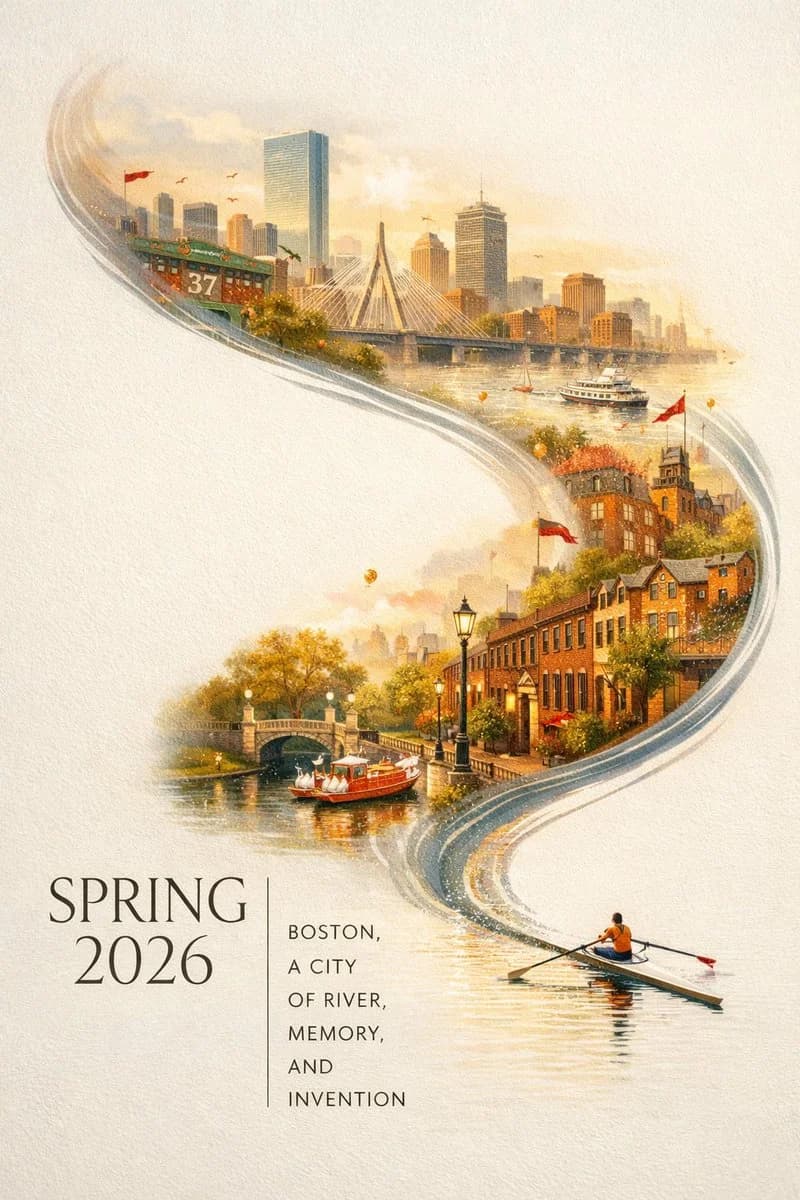 AI-generated city poster for Boston with spring theme and bold typography