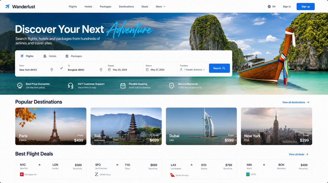 Travel Booking Website Hero Section