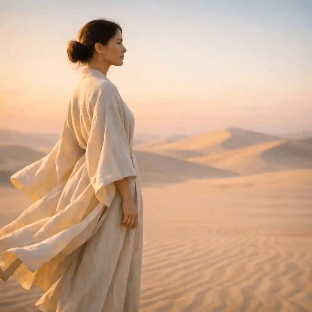 AI-generated photorealistic portrait in desert sunrise with true-to-life colors