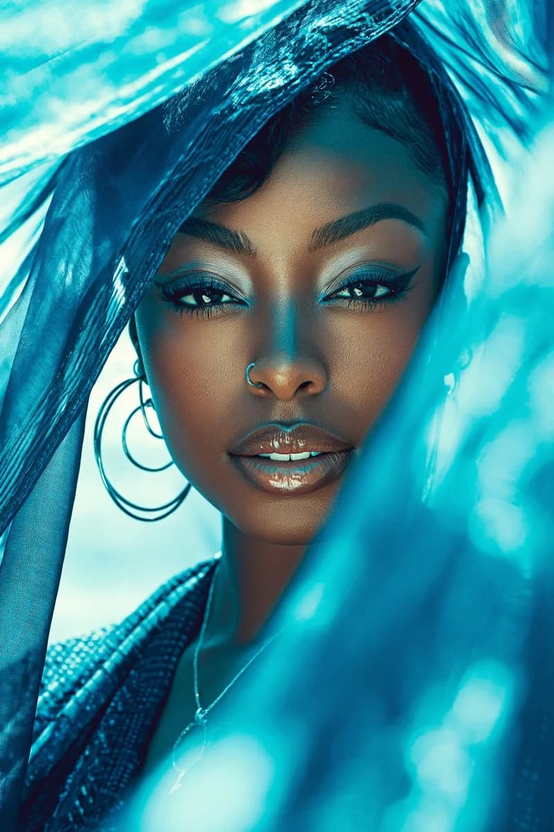 AI-generated luxury glam beauty portrait with vibrant colors and photorealistic skin tones